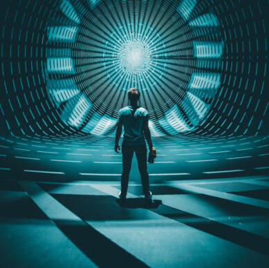 man-standing-front-symmetrical-light-projection-1